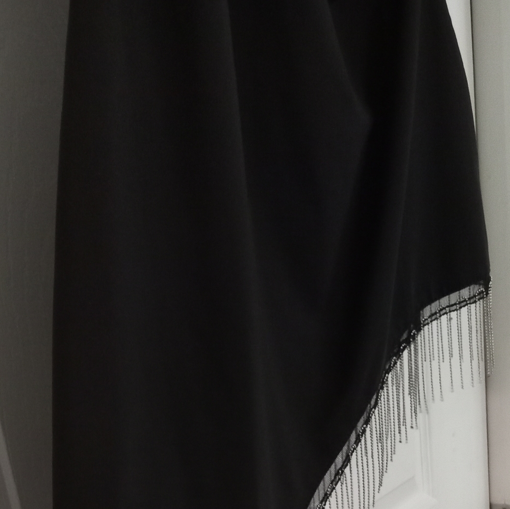 Sexy black dress from Shein size 0XL high with fringes on one side long on other